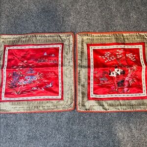 Red and Gold Pillow Cases with Asian Motif